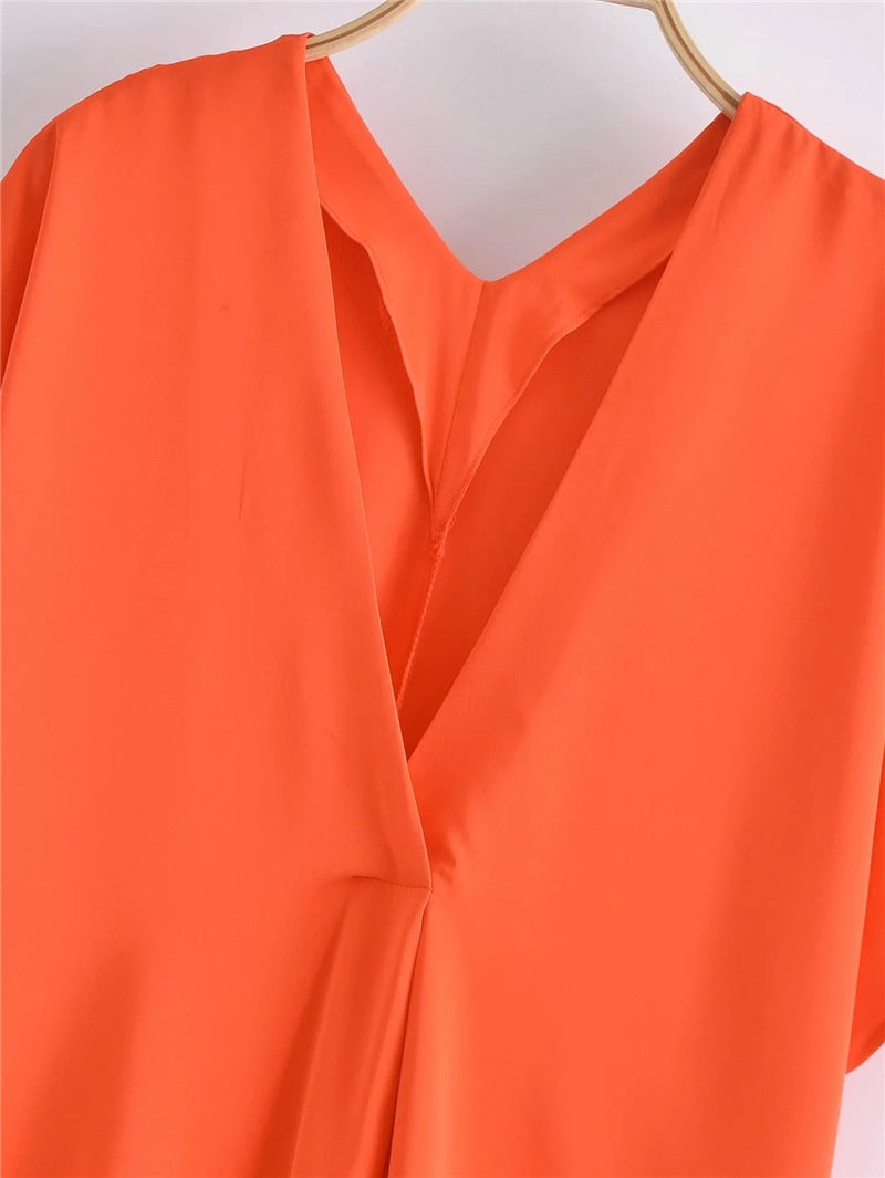 Vestido Longo Cetim Laranja Feminino