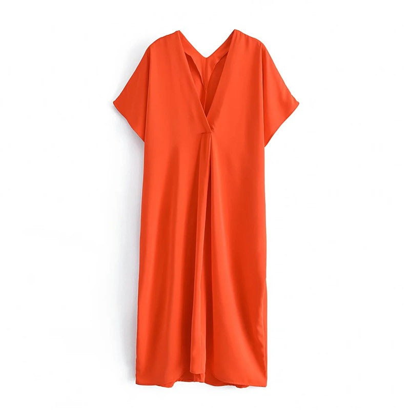 Vestido Longo Cetim Laranja Feminino