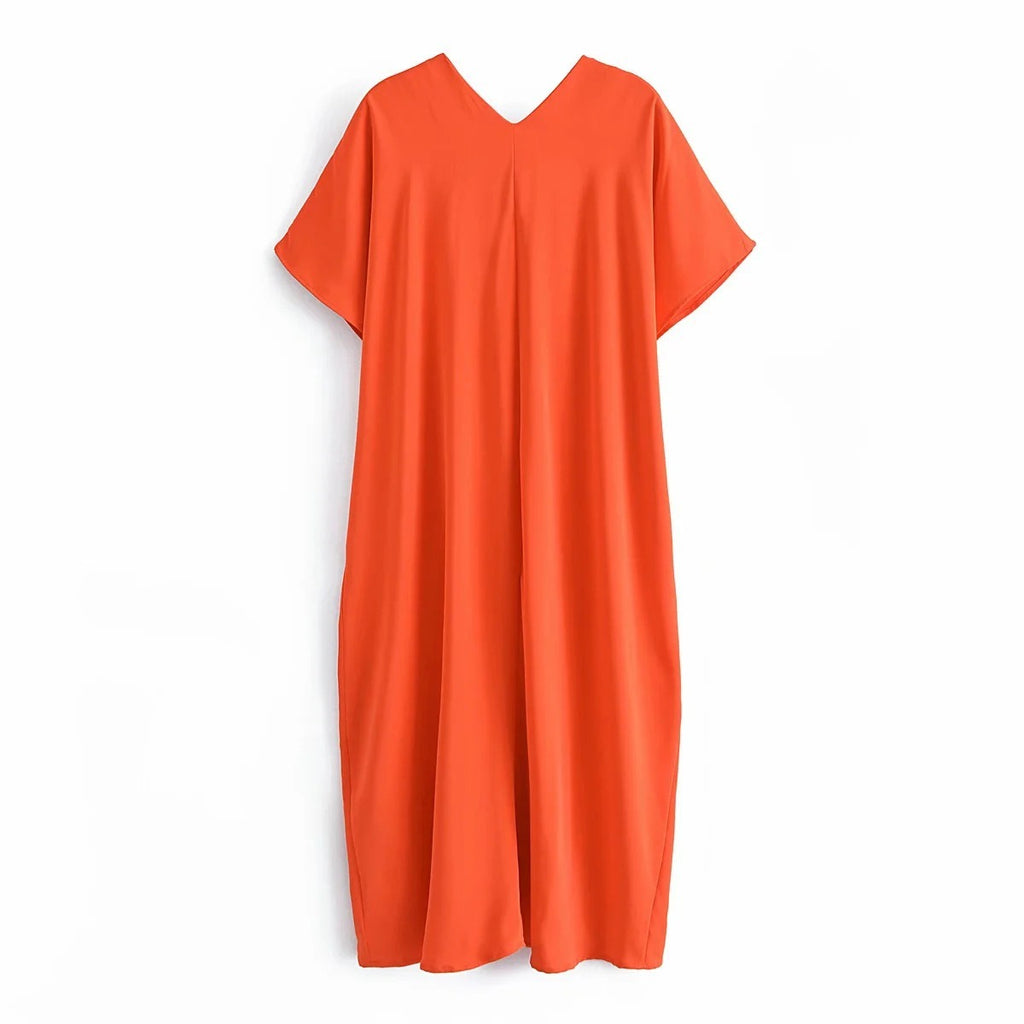 Vestido Longo Cetim Laranja Feminino