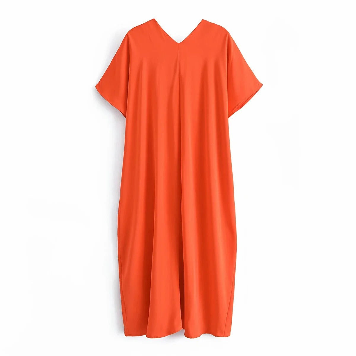 Vestido Longo Cetim Laranja Feminino