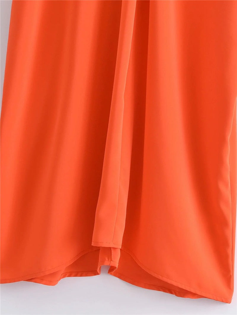 Vestido Longo Cetim Laranja Feminino